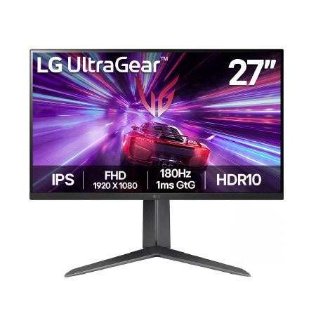 Vista frontal de Monitor Gamer UltraGear™ 27" FHD IPS - 180Hz 1ms (GtG) - Pivoteable 27GS65F-B